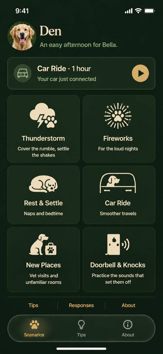 The Den scenarios screen.